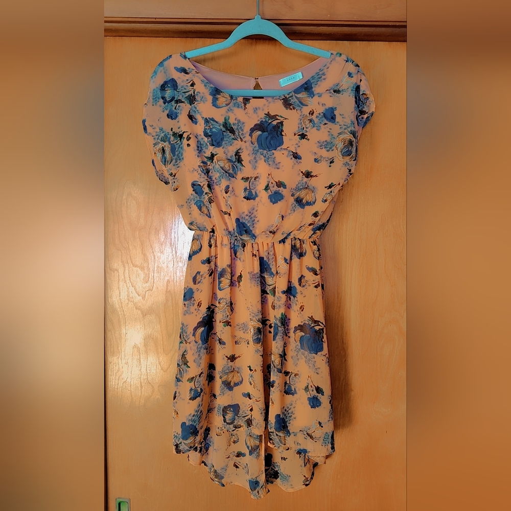 🌸 Lush Peach & Blue Floral Mini Dress — NWOT — Size S 🌸 - Picture 3 of 5